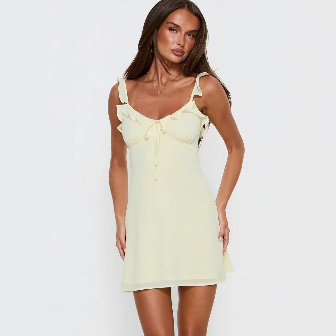 Damen leichtes Sommerkleid mit Rüschendetails und verstellbaren Trägern Echo Archiv