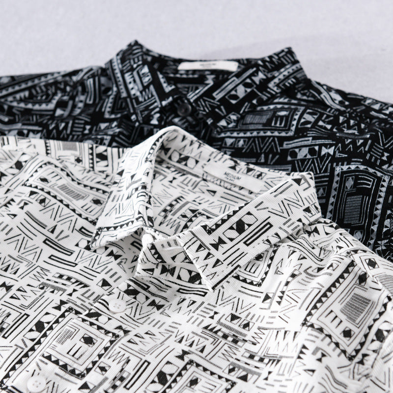 Herren Langarmhemd im Overshirt-Stil mit geometrischem Ethno‑Print Echoarchiv