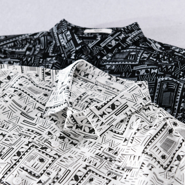 Herren Langarmhemd im Overshirt-Stil mit geometrischem Ethno‑Print Echoarchiv