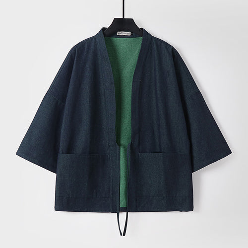 Unisex Leichte Denim-Kimono-Jacke mit kontrastfutter und Bindeband Echoarchiv