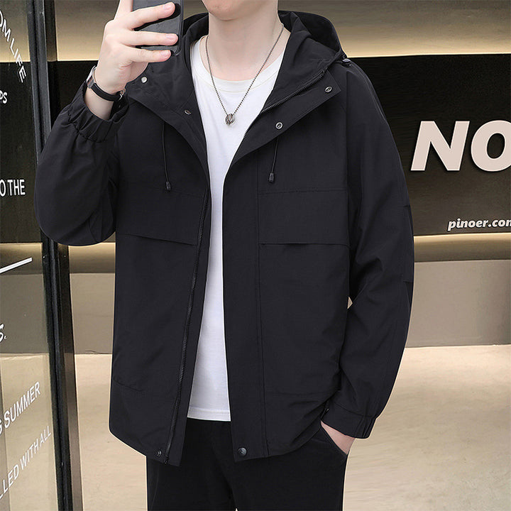 Herren Leichte Übergangsjacke mit funktionalen Taschen und verstellbarem Kapuzendeckel Echoarchiv