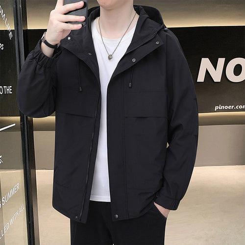 Herren Leichte Übergangsjacke mit funktionalen Taschen und verstellbarem Kapuzendeckel Echoarchiv