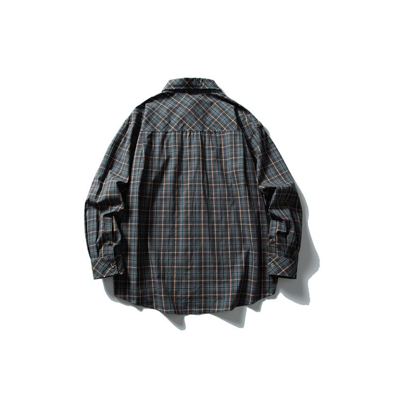 Unisex Oversize Kariertes Hemd mit Stehkragen, Brusttasche und gerundetem Saum Echoarchiv