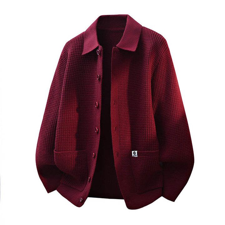 Herren Grobstrukturierte Hemdjacke-Strickcardigan mit Waffelstruktur, Hemdkragen & aufgesetzten Taschen Echoarchiv