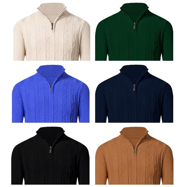 Herren leichter Strickpullover mit strukturiertem Zopfmuster und modernem Stehkragen Echoarchiv
