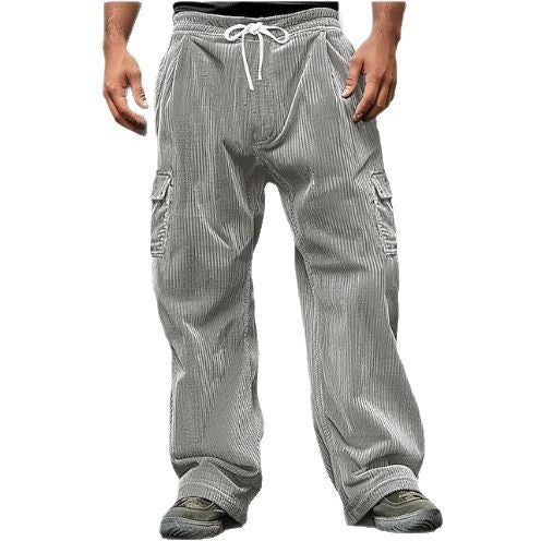 Herren Cord-Optik Cargo-Jogger mit Tunnelzug, elastischem Bund und aufgesetzten Klapptaschen – Bravaro