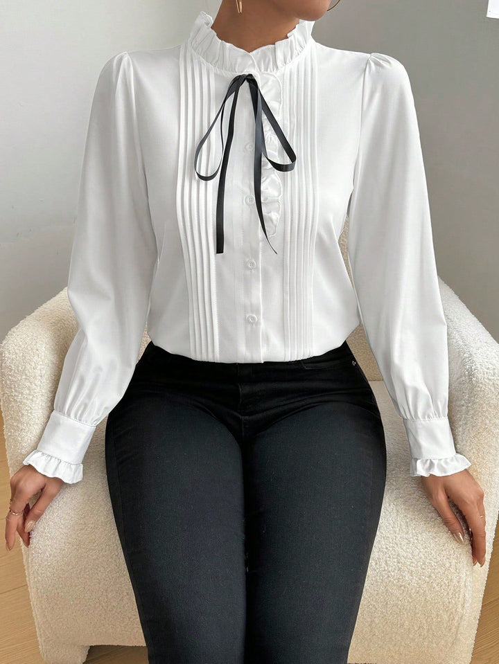 Damen Elegante Bluse mit Rüschen und Schleifen-Detail Echo Archiv