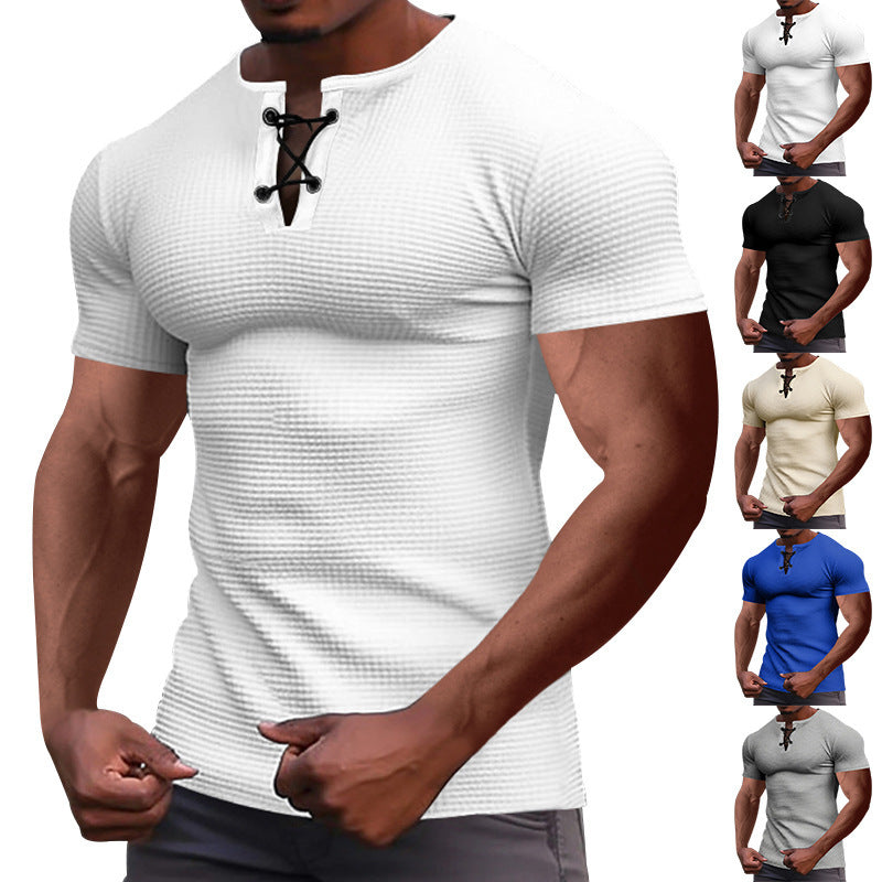 Herren nan Kurzarmshirt mit Schnürkragen, Metallösen und feinem Strukturjersey Echo Archiv