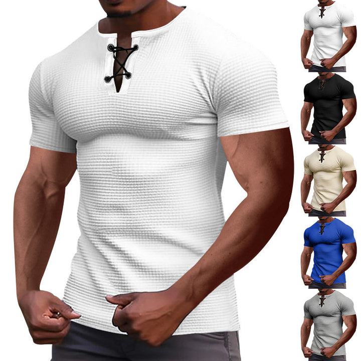 Herren nan Kurzarmshirt mit Schnürkragen, Metallösen und feinem Strukturjersey Echo Archiv