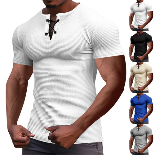 Herren nan Kurzarmshirt mit Schnürkragen, Metallösen und feinem Strukturjersey Echo Archiv