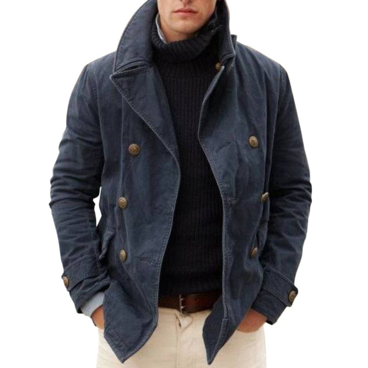 Herren Doppelreihiger Baumwoll-Peacoat mit Marineknöpfen und Stehkragen Echoarchiv