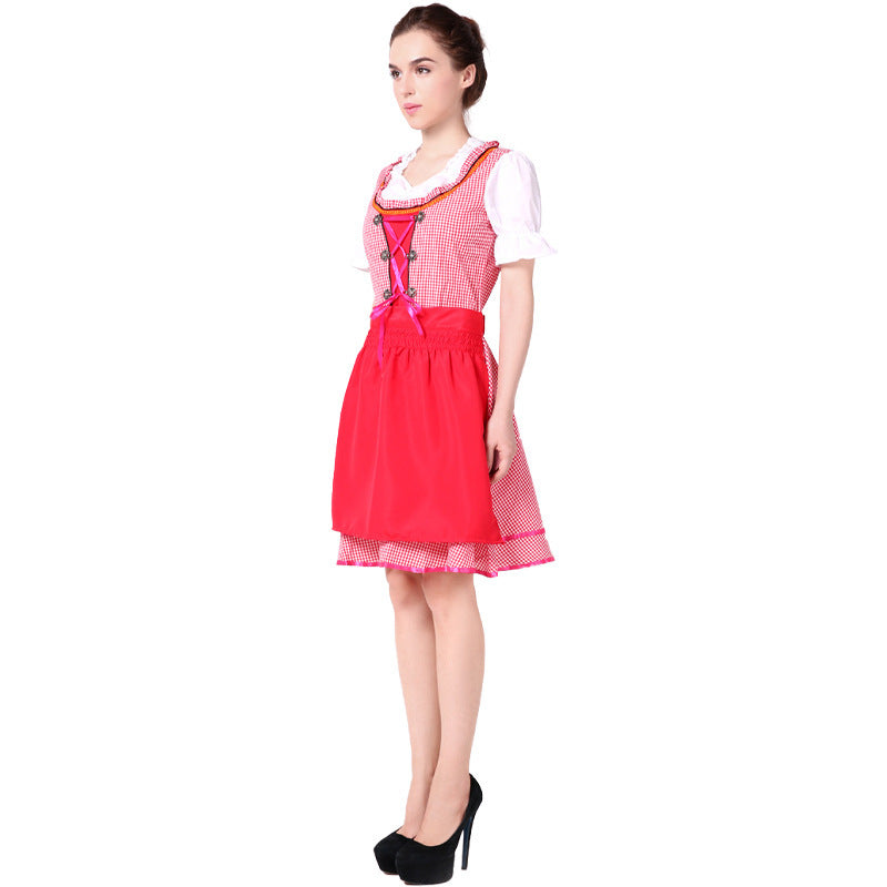 Damen nan traditionelles Oktoberfest Dirndl Set mit Schnürung, kariertem Rock und Schürze Echo Archiv