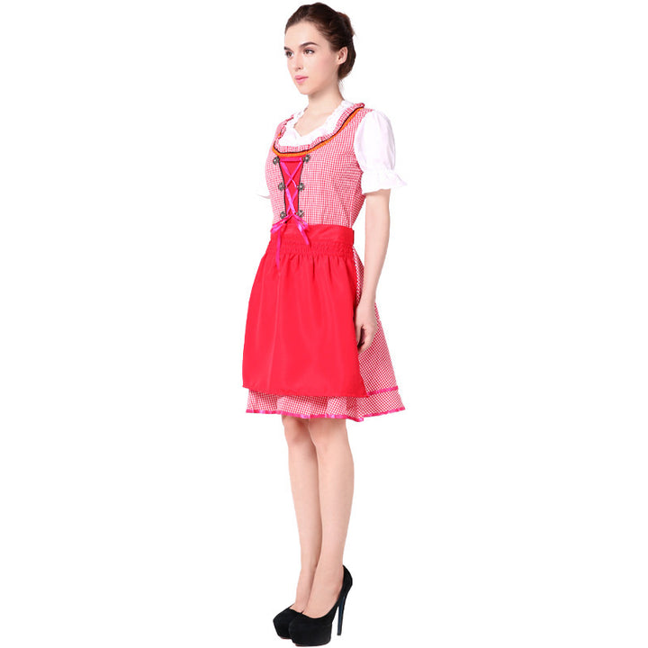 Damen nan traditionelles Oktoberfest Dirndl Set mit Schnürung, kariertem Rock und Schürze Echo Archiv