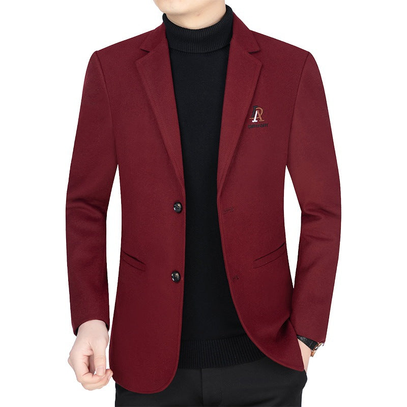 Herren Slim-Fit Wollmix-Sakko mit Revers und Brustlogo – Tianoro