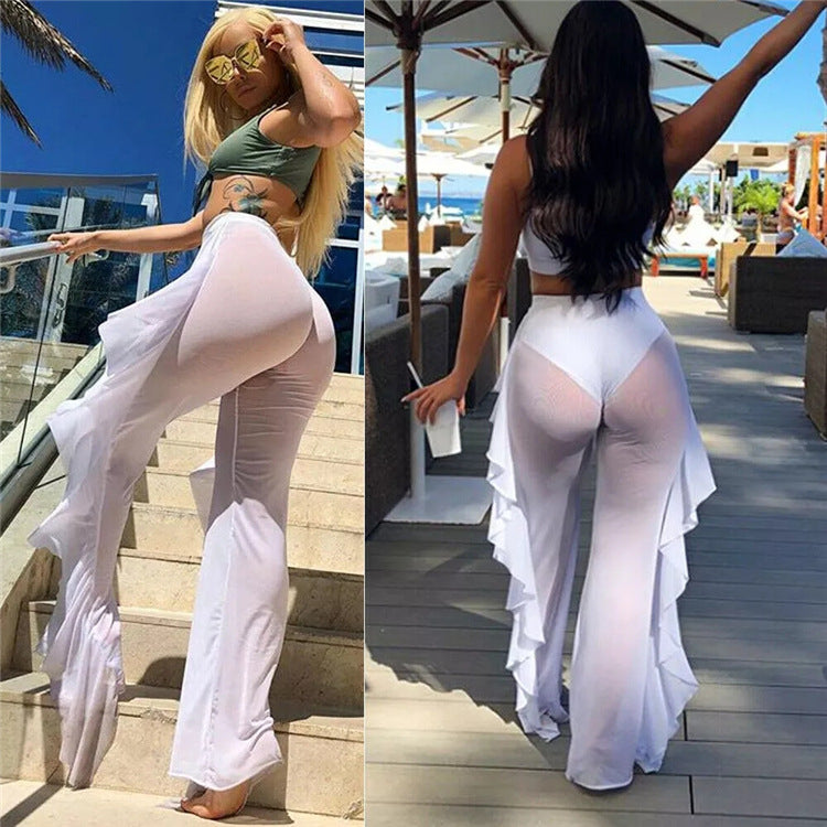 Damen transparente Strandhose mit asymmetrischem Rüschenbesatz Echo Archiv