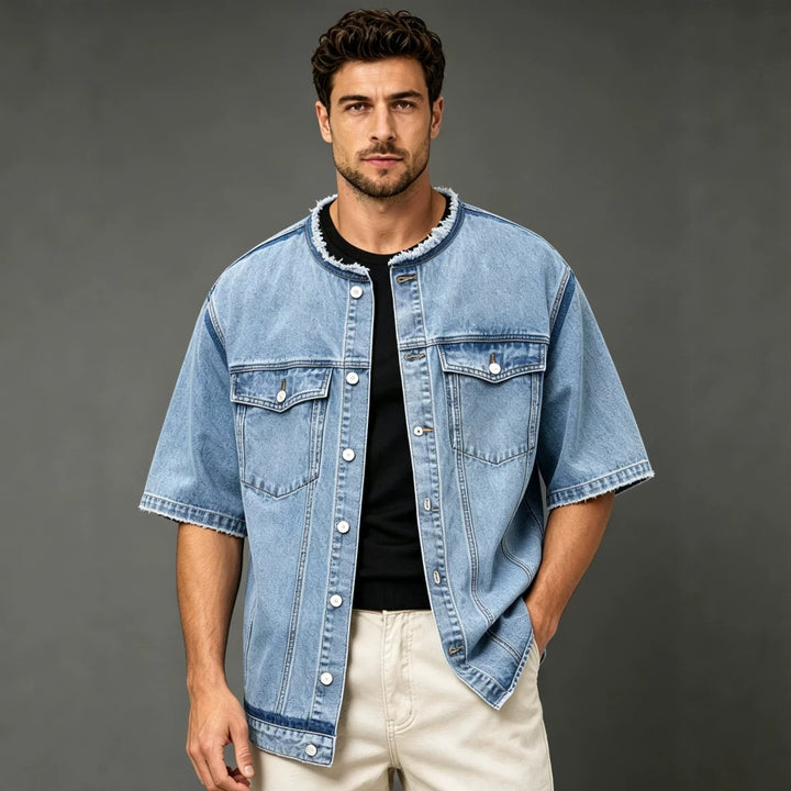Herren Modische Denimjacke mit Kurzarm