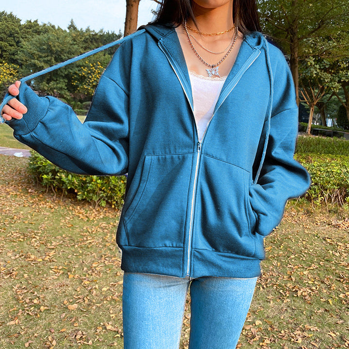 Damen nan legerer Kapuzen-Zipper mit Oversize-Passform, Kängurutaschen und durchgehendem Reißverschluss Echo Archiv