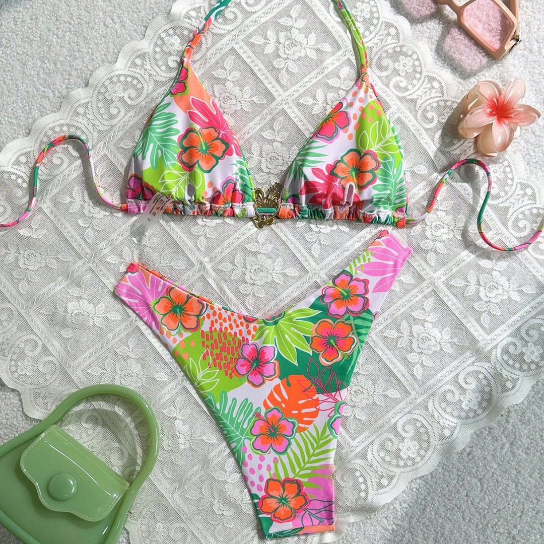 Damen Triangel-Bikini mit farbenfrohem Blumendesign Echo Archiv