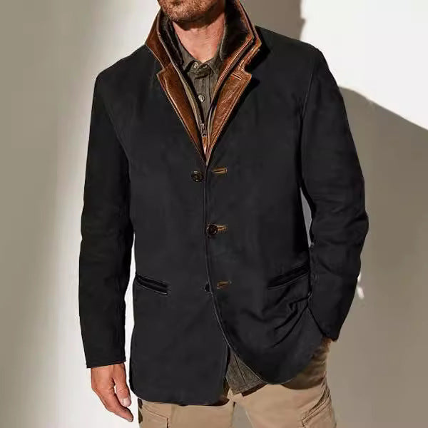Herren stilvolle Wildlederjacke mit Kontrastkragen und praktischen Taschen Echoarchiv