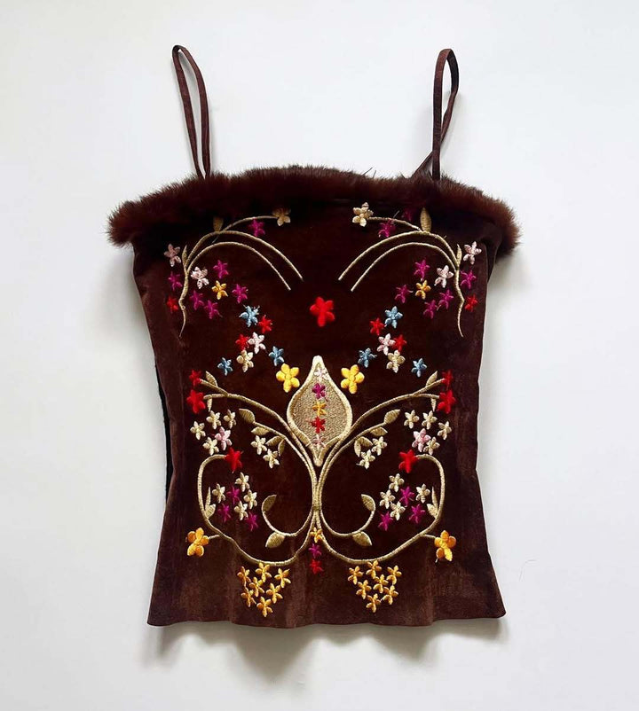 Damen Samt-Blusentop mit floralen Stickereien Echo Archiv