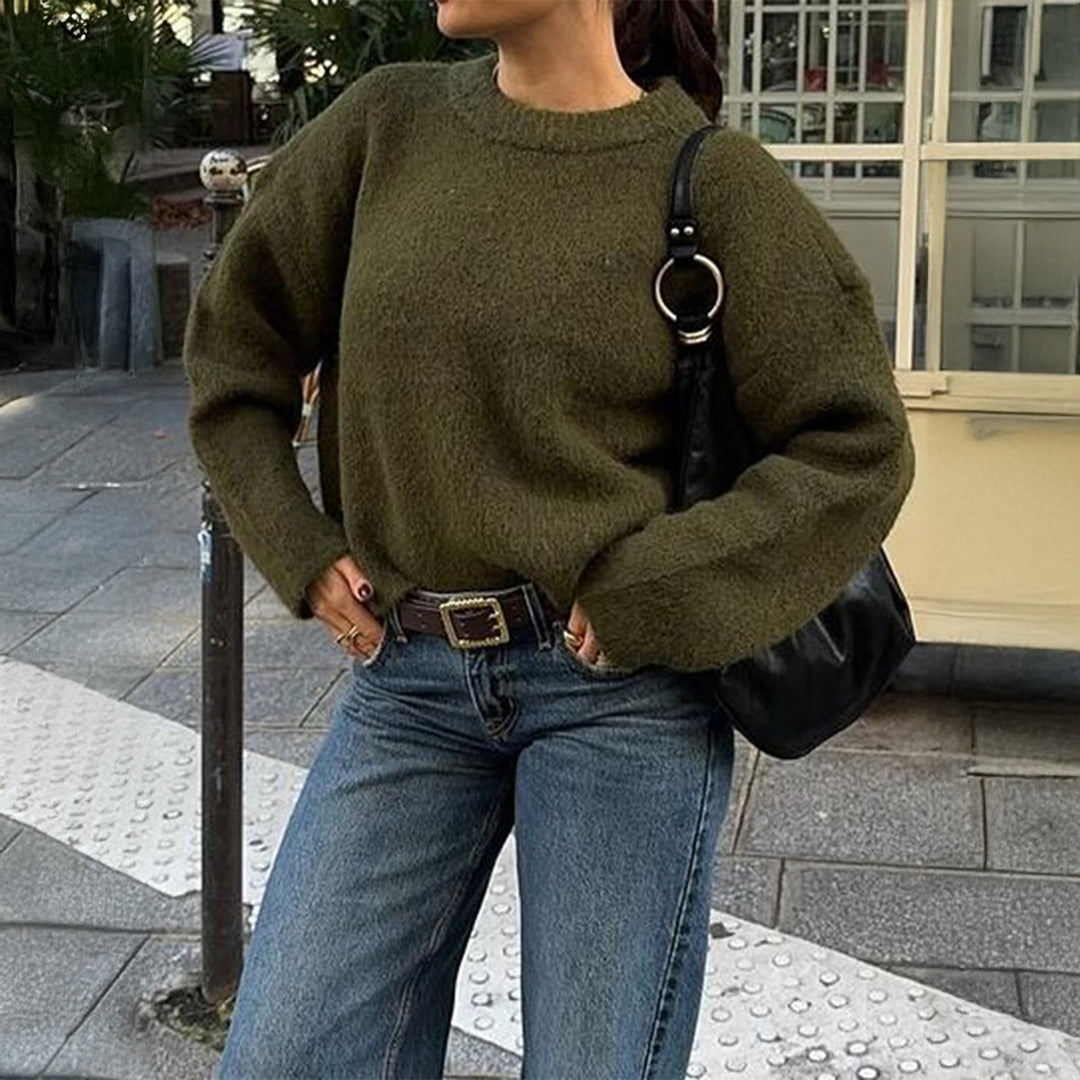 Damen nan kuscheliger Oversize-Strickpullover mit Rundhalsausschnitt und voluminösen Ballonärmeln Echo Archiv