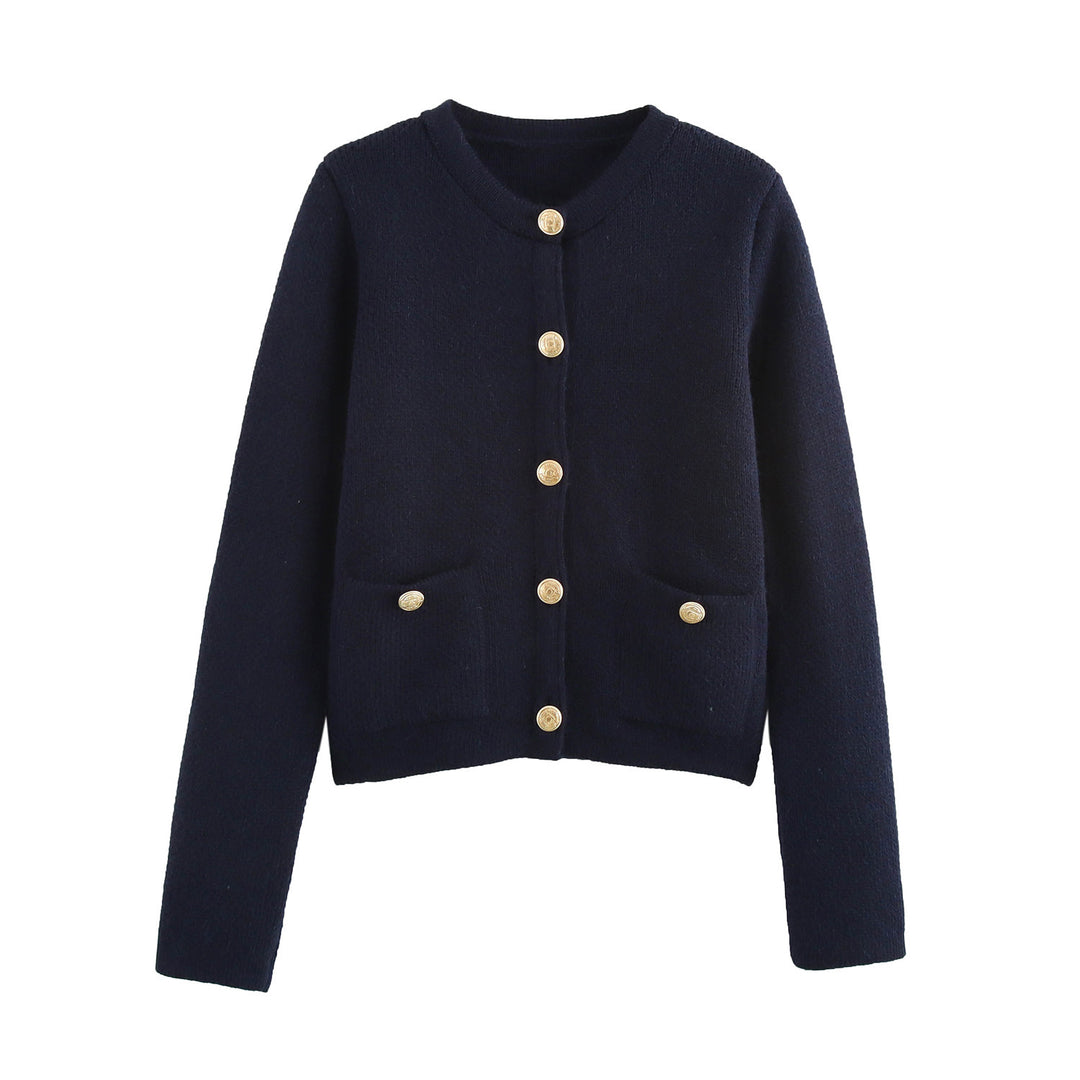 Damen Kurzgeschnittener Bouclé-Cardigan mit Rundhals, Pattentaschen und Münzknöpfen Echo Archiv