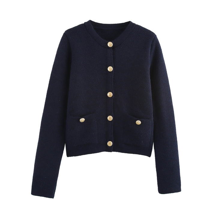 Damen Kurzgeschnittener Bouclé-Cardigan mit Rundhals, Pattentaschen und Münzknöpfen Echo Archiv