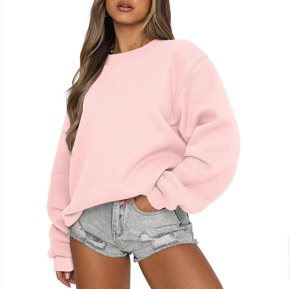 Damen oversized Rundhals-Sweatshirt aus Baumwollmix mit überschnittener Schulter, angerauter Innenseite und elastischen Bündchen – Avérine