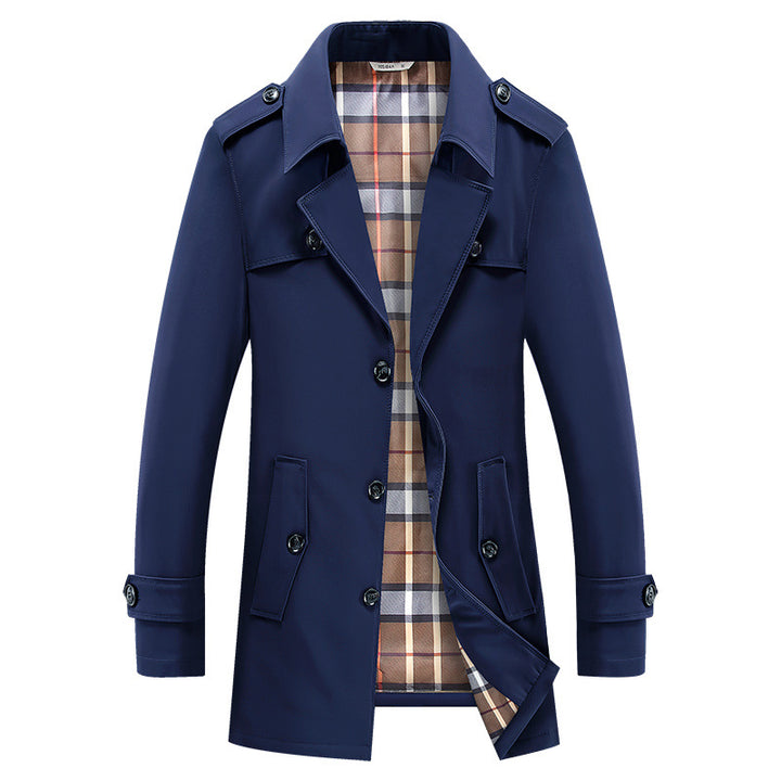 Herren Kurztrenchcoat mit kariertem Innenfutter und Schulterklappen – Marzano