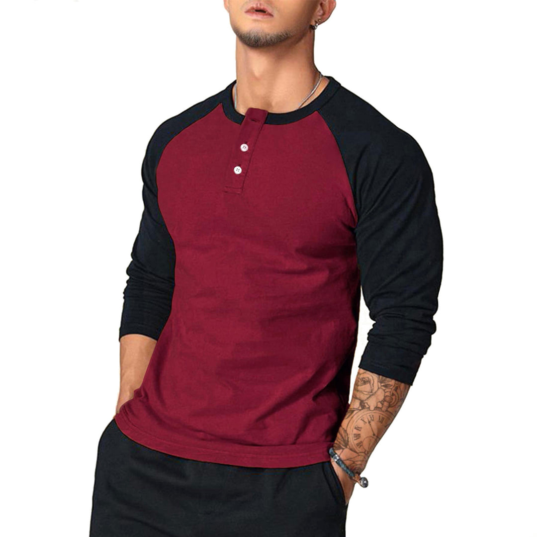 Herren Lässiges Langarm Henley-Shirt mit Kontrastärmeln Echo Archiv