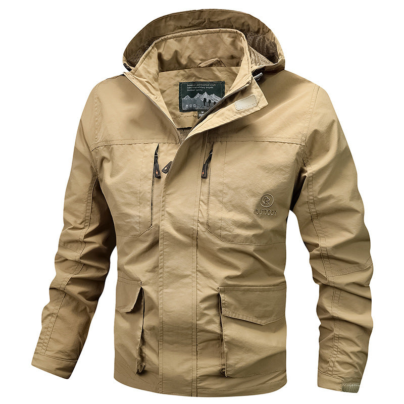 Herren Technische leichte Outdoorjacke mit Kapuze wasserabweisend und Multifunktionstaschen Echo Archiv