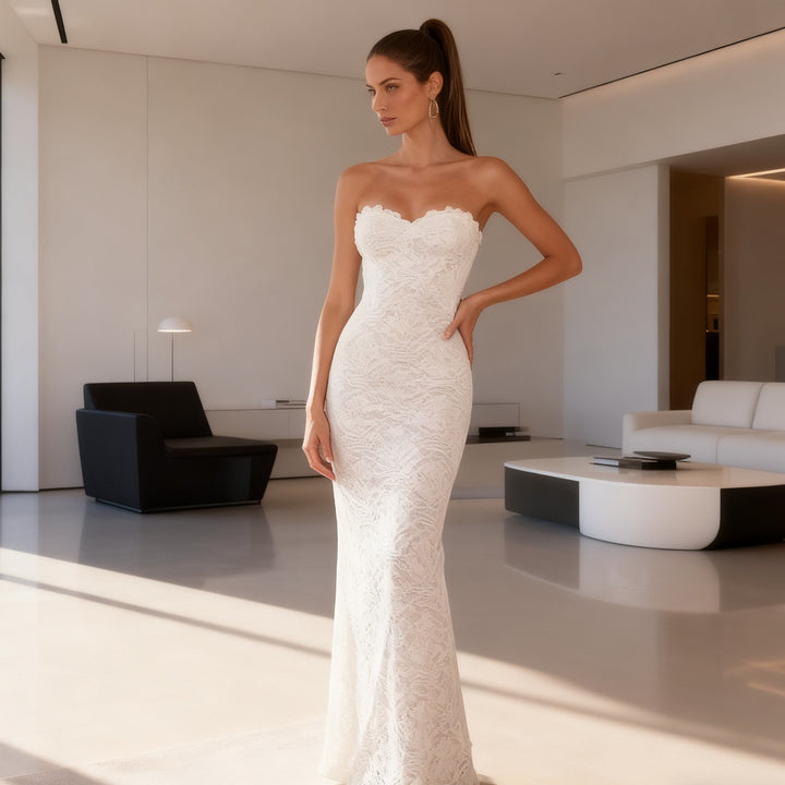 Damen Elegantes Spitzen-Maxikleid mit figurbetontem Design und süßem Rückenausschnitt Echo Archiv