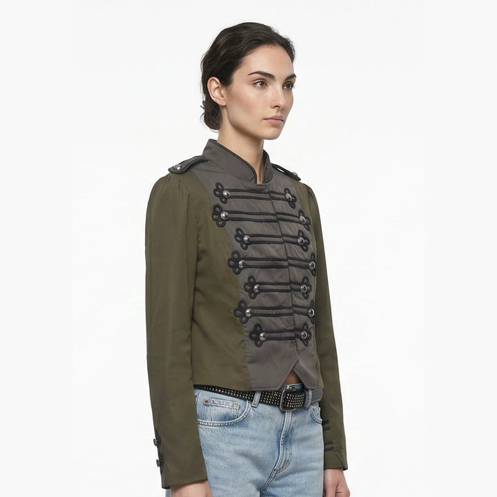 Damen Kurz geschnittener militärinspirierter Blouson mit Zierkordeln Echoarchiv