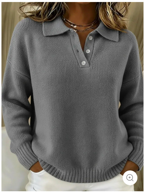 Damen nan kuscheliger Polokragenpullover mit kurzer Knopfleiste und gerippten Bündchen Echo Archiv
