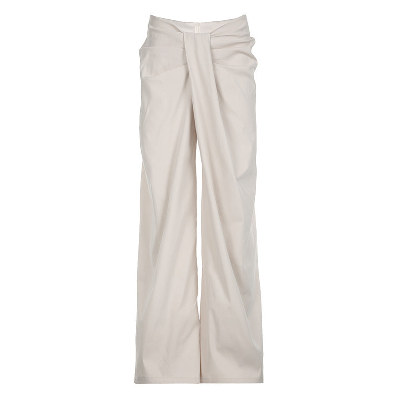 Damen hochtaillierte Palazzohose mit Drapé-Detail und weitem Bein – Avélisse