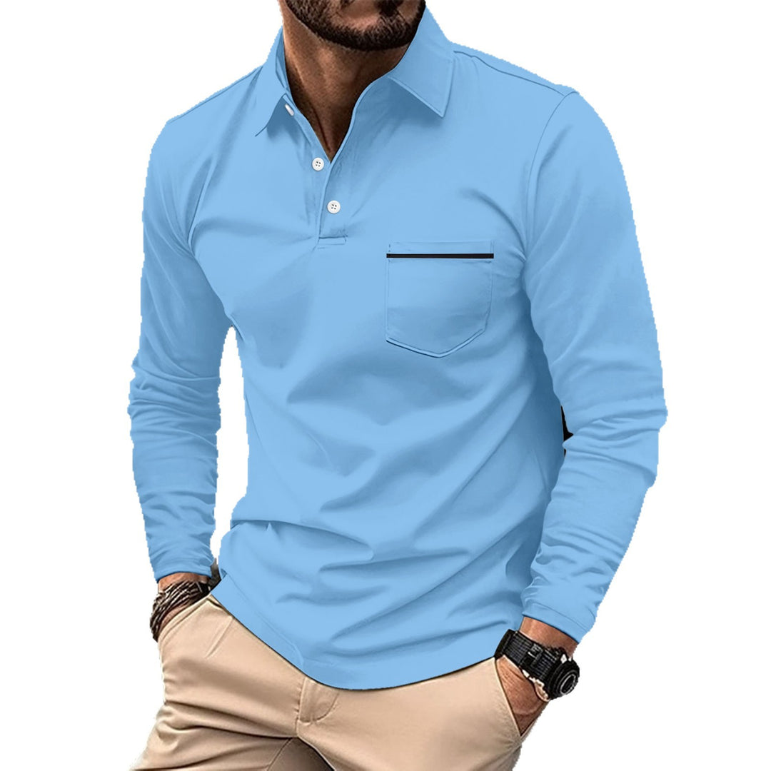 Herren Langarm Poloshirt mit modischem Stehkragen und praktischer Brusttasche Echoarchiv