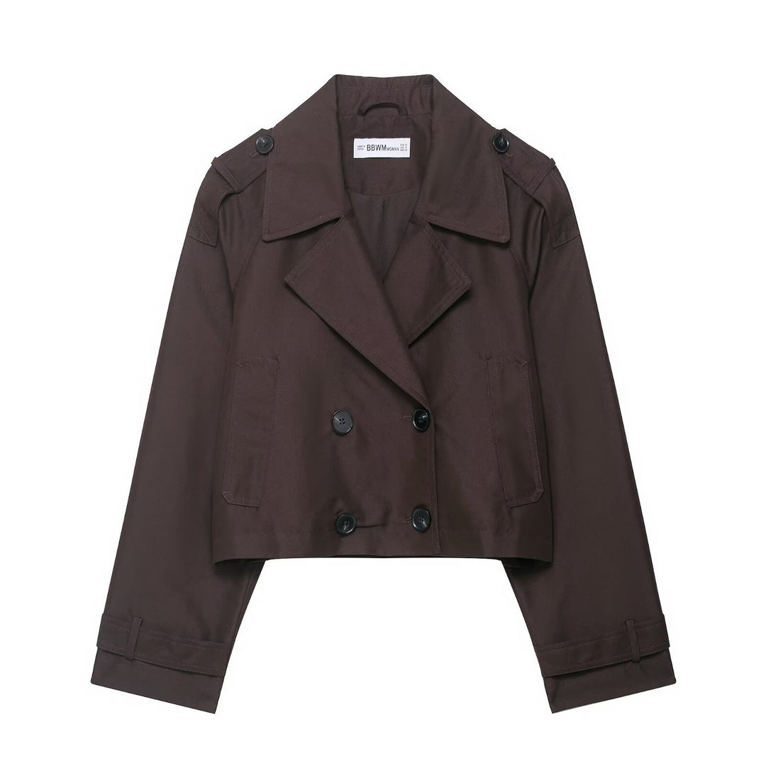 Damen Cropped Doppelreiher-Trenchjacke mit Epauletten, weiten Revers und verstellbaren Ärmelriegeln Echo Archiv