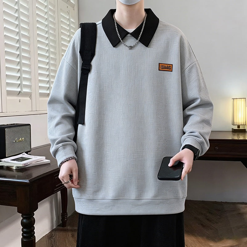 Herren Weitgeschnittenes Polo-Sweatshirt mit Kontrastkragen und Waffelstruktur Echoarchiv