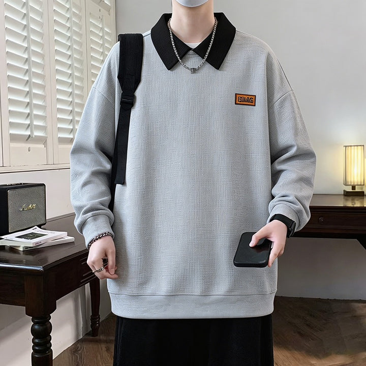 Herren Weitgeschnittenes Polo-Sweatshirt mit Kontrastkragen und Waffelstruktur Echoarchiv
