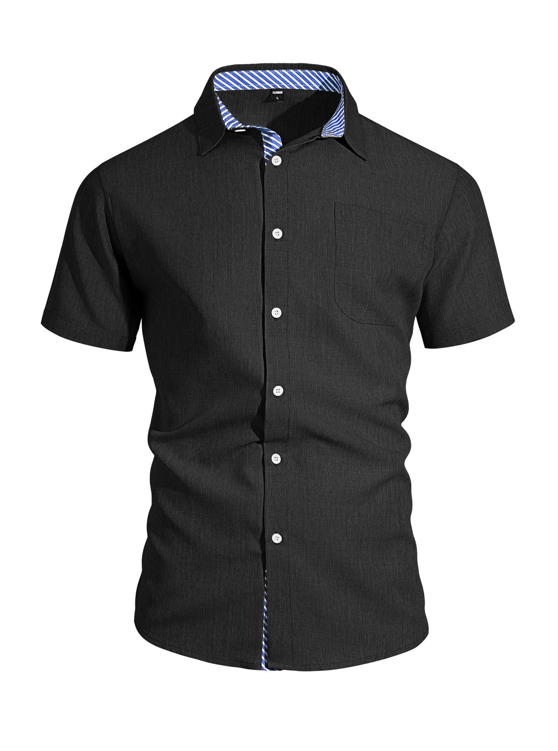 Herren Business-Casual Kurzarmhemd mit gestreiftem Kragenfutter und Brusttasche – Arvello