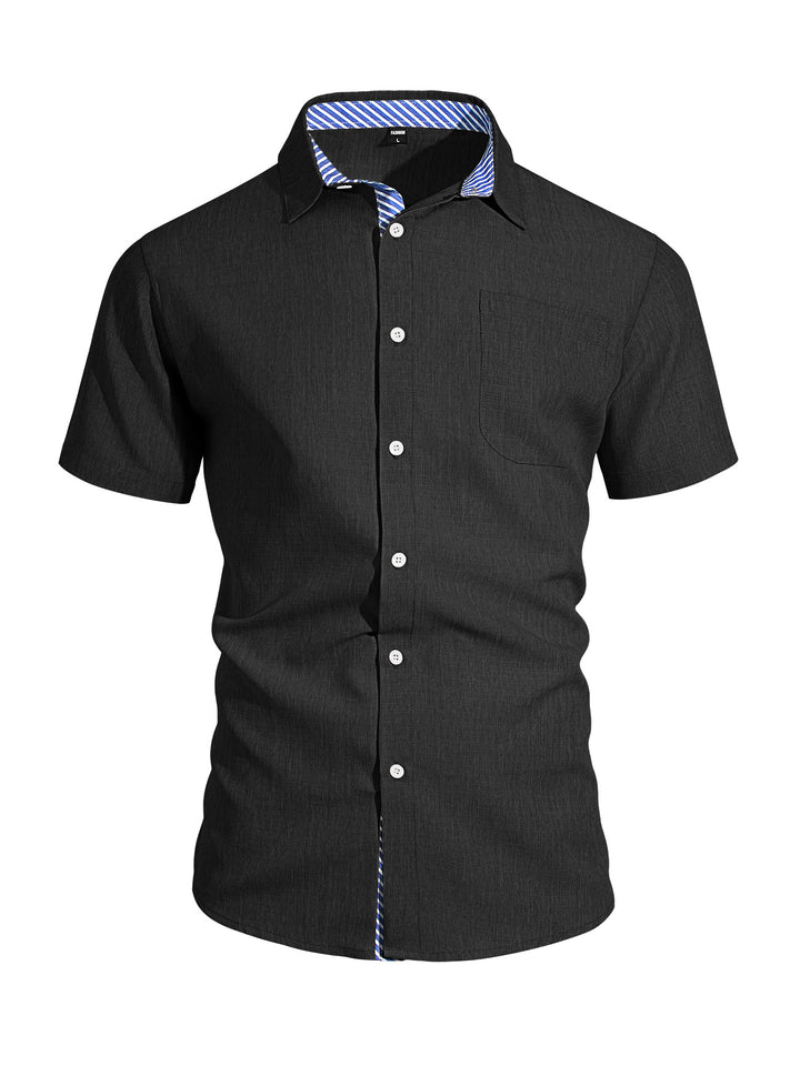 Herren nan Business-Casual Kurzarmhemd mit gestreiftem Kragenfutter und Brusttasche Echo Archiv