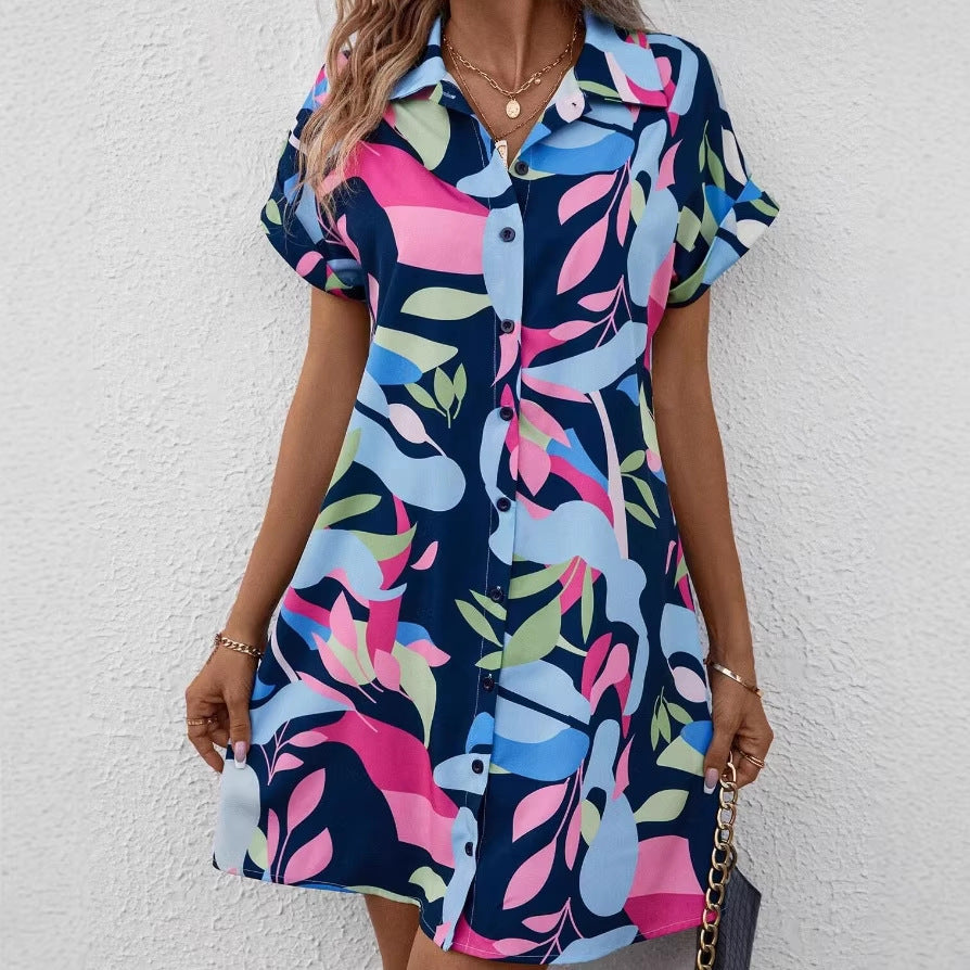 Damen Lockeres Hemdblusenkleid mit Knopfleiste, Reverskragen und floralem Print – Lunéa