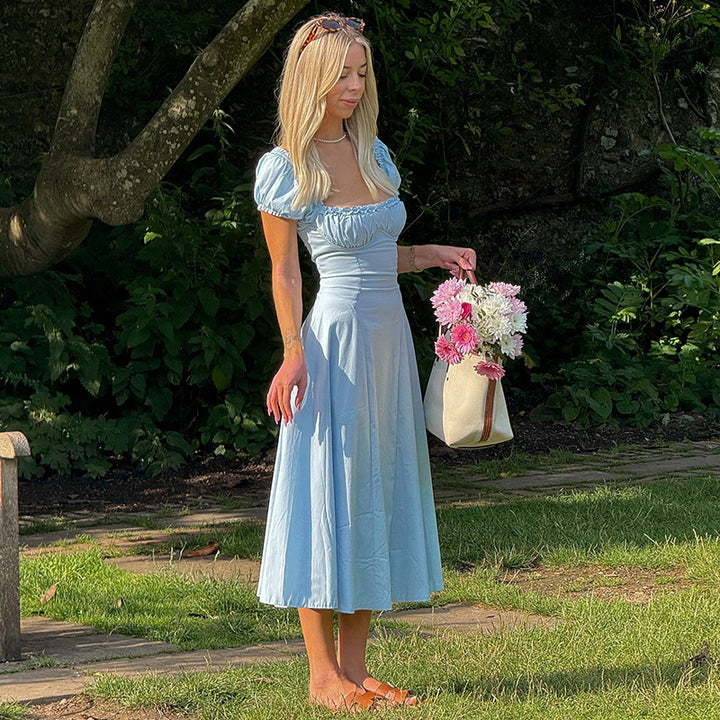 Damen Maxi-Kleid mit voluminösen Puffärmeln und elastischem Ausschnitt Echo Archiv