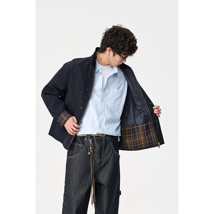 Herren Kurz geschnittene Canvas‑Fieldjacke mit Cordkragen und verdeckter Druckknopfleiste Echoarchiv