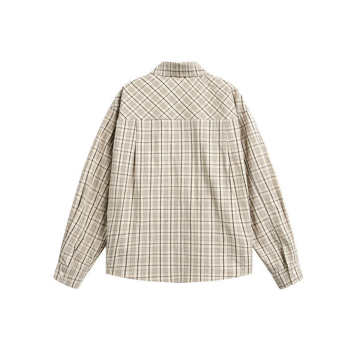 Damen Karierte Oversize-Hemdbluse mit Brusttasche und dekorativem Schriftprint Echoarchiv
