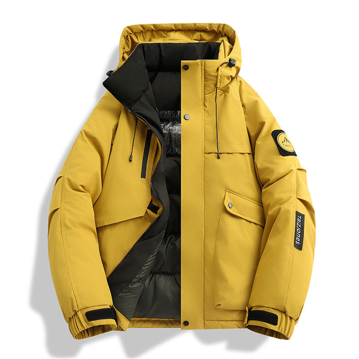 Herren gepolsterte Kapuzenwinterjacke mit winddichtem Außenmaterial, gestepptem thermischem Innenfutter und multifunktionalen Taschen – Marzano