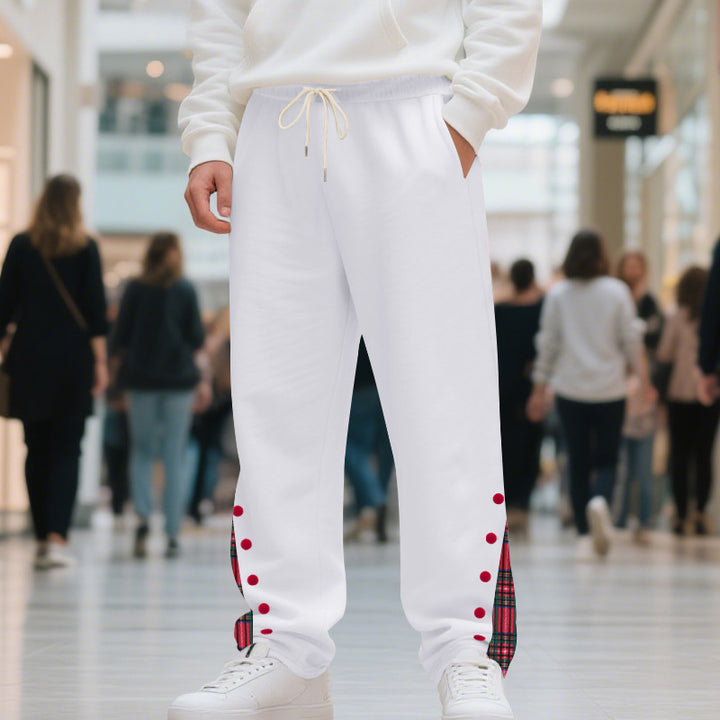 Herren Relaxed-Fit Jogginghose mit Karo-Seitenpasse, Druckknopfleiste & Kordelzug – Sorevano