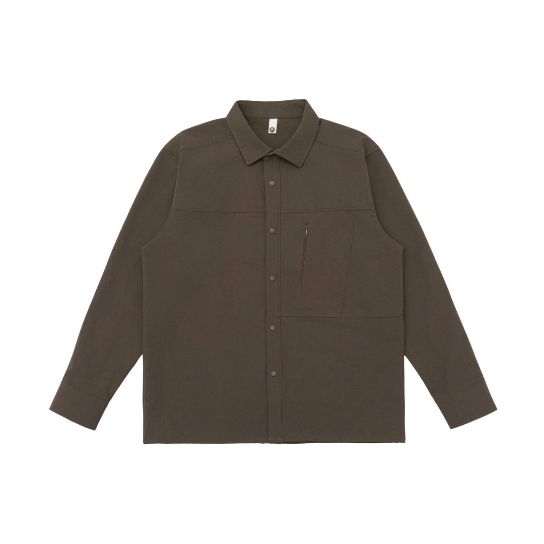 Unisex Oversize-Hemdjacke im Utility‑Style mit verdeckter Druckknopfleiste und diagonaler Reißverschlusstasche Echoarchiv
