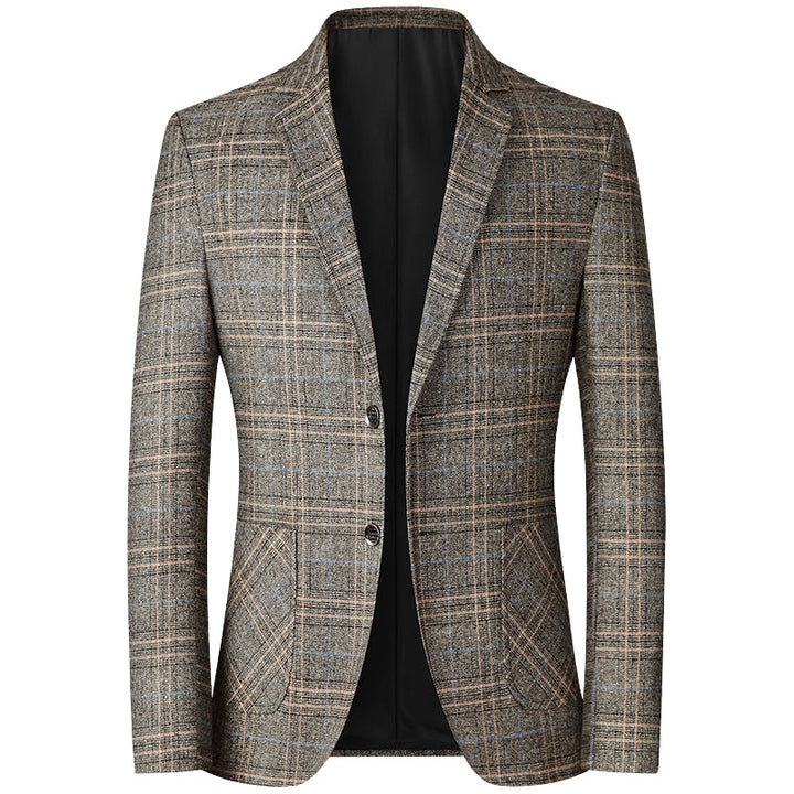Herren Kariertes Wollmix-Sakko Slim Fit mit schmalem Revers – Tianoro