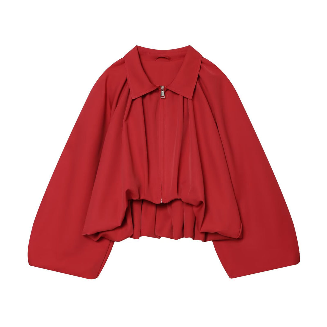 Damen Kurz geschnittene Blousonjacke mit weitem Ballonärmel, Reißverschluss und elastischem Saum Echoarchiv